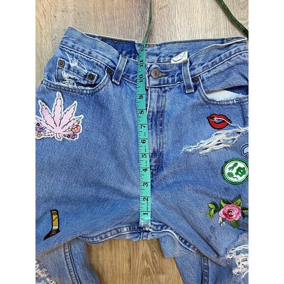 Vintage Levis Womens 550 High-Waisted Blue Jeans With Distressed Patches USA - Picture 5 of 8
